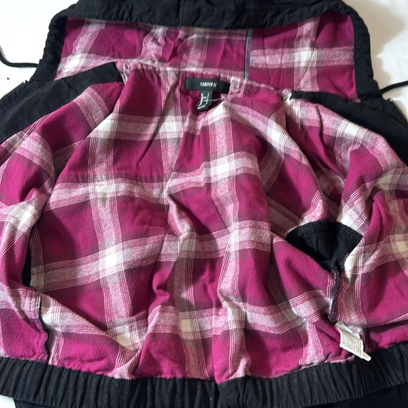 Forever 21 Cropped Jacket Hooded Lined Coat Drawstring Suede Black Size Small - Picture 8 of 16